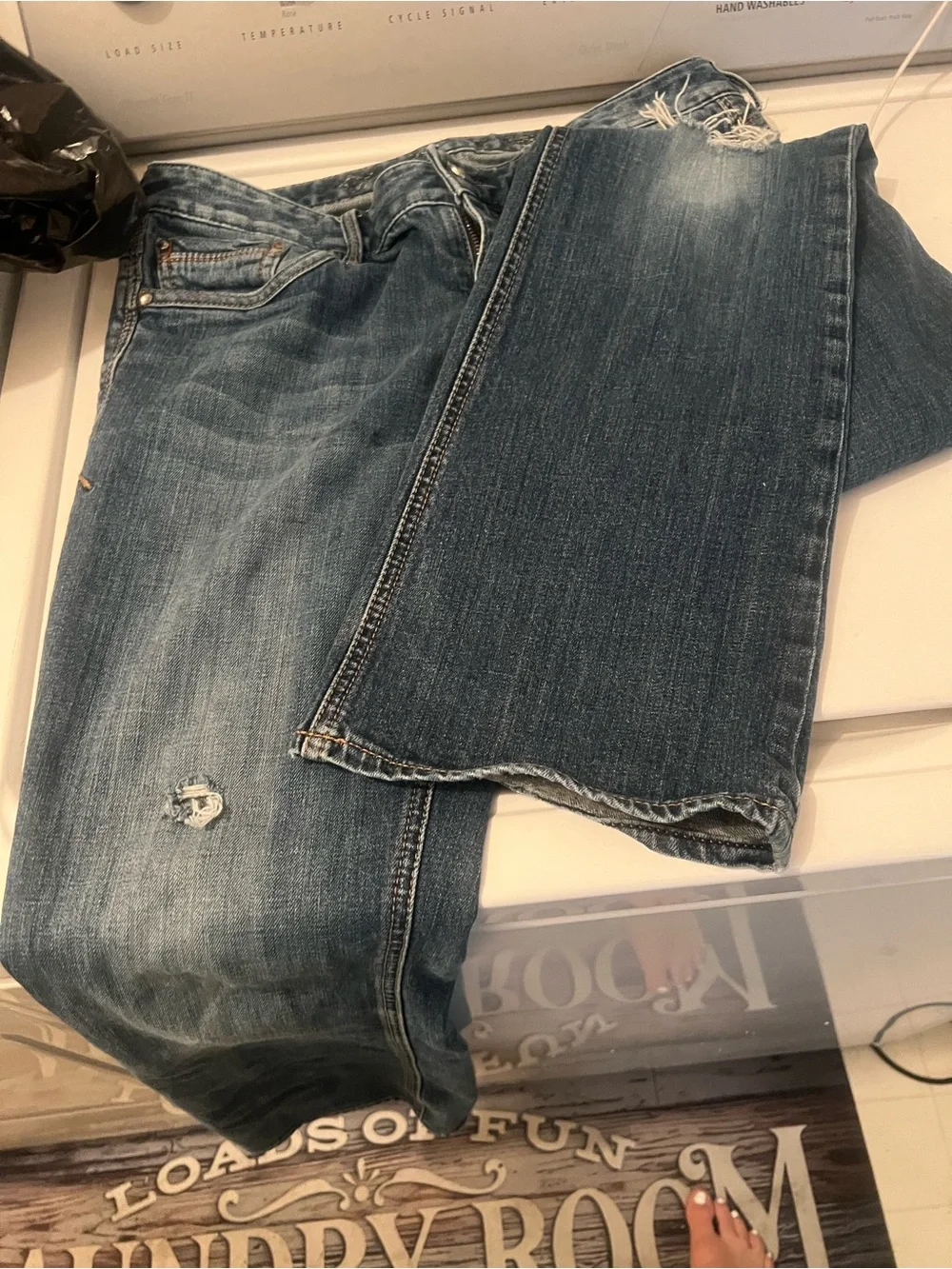 Express Women's Denim Bootcut Jeans with Dark Embroidered Pocket